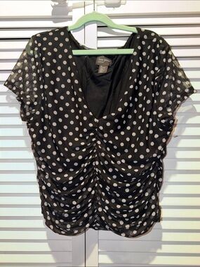 free press Black Polka Dot Ruched V-Neck Blouse